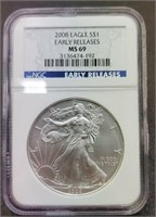 ?2008 Slab Silver Eagle, NGC & MS69 Early Release