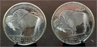 (2) 2011 1 Ounce Silver  Rounds Buffalo/Indian