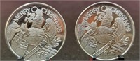 (2) One Troy Oz. Silver Rounds: Christmas 1995