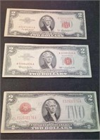 1928, 1953 & 1963 Red Seal $2 Notes
