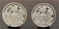 (2) OneTroy Oz. Silver  Rounds: Christmas 1995