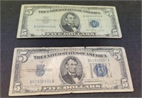 1934 & 1953 $5 Silver Certificate Notes