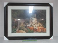 LOVELY FRAMED WOLF PRINT 43X33 INCHES