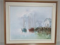 SIGNED FISHING BOAT PAINTING 18X18 INCHES