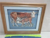 NICE FRAMED COW/CALF PRINT 14X11 INCHES