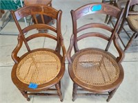 2-Cane Bottom chairs matching, 1 needs repair on