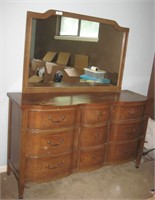 Walnut Dresser 9 Drawer W/ Mirror 64"x59"x18"