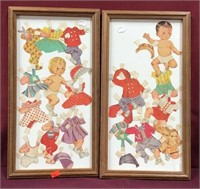 Two Framed Paper Dolls And Clothes From 1950's