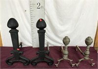 Two Sets of Andirons, One Painted, One Brass