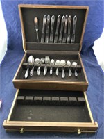William Rogers Silver Plate Flatware in Wood Chest