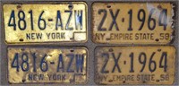 1950's N.Y. License Plates- 2 Matching Sets