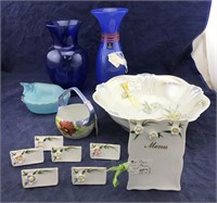 Augarten Porcelain & Victorian Bowl & Cobalt Glass