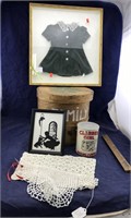 Framed Child’s Dress & Painted Cheese Box & More