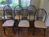 Set of 6 Green & White Painted Chairs