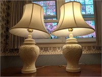 Pair of White Floral Table Lamps