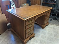 Large Solid Wood Office Desk w/ Glass Top