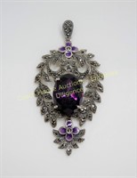 Amethyst & marcasite sterling silver pendant