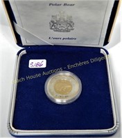 1996 Polar Bear 2 dollar 22K gold centre coin