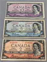 (3) 1954 Devil's face 2-5-10 dollar bank notes