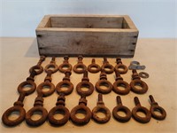 Various Sized Ring Bolts Wood Box 10inWx20inLx6inH