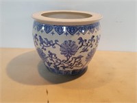 White with Blue Floral Patterned Flower Pot 12inAx
