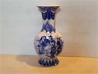 White -Blue Chinese Themed Vase 5 1/4inATopx7 1/2W