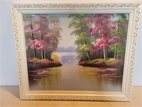 Lake Cove Stunning Fall Tree Colors Scene Framed