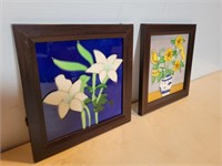 2 Flower Framed Tiles 7 1/2inWx7 1/2inH