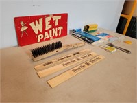 Vintage Wet Paint Sign Wire Brush New 10 Gloves +
