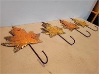 4 Orange - Yellow Maple Leaf Wall Hooks9 3/4inWx