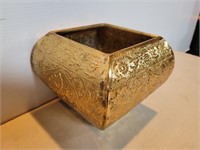 Brass Leaf Patterned Square Container 7inWx5inATop