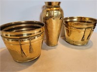Rope Decor Brass Vase & 2 Bucket