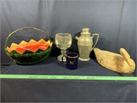 Watermelon Basket, Wooden Duck, & other items