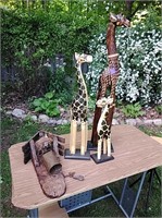 Tall Wood Giraffes & Bird House w/ Bell
