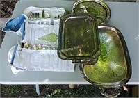 36 pc Silverplated Trays and silverware-S2