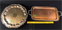 Copper Tray & Footed Round Silver on Copper Tray