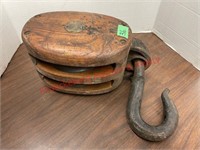 Antique Double Block Pulley w/ Hook