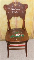 Vintage Wooden "Welcome Winter" Chair - Hand