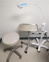 Rolling Stool, Exam Light, & Tray Table