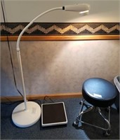 Adjustable Black Rolling Stool, Exam Light, Scale