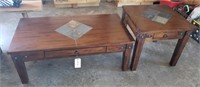 Wood Coffee Table & End Table w/ Tile Top Detail