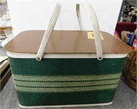 Green woven Redmon picnic basket w/ metal handles