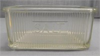 Antique Hoosier glass salt box, 6.5 x 3.5 x 3