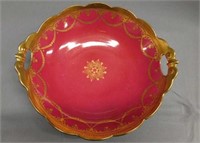 Antique red and gold double handled serving bowl,