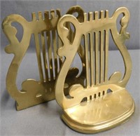 Musical lyre brass bookends