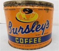 Vintage Bursley's one pound coffee tin, no lid