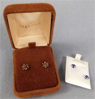 14K w. gold blue pierced &14K  gf pierced earrings