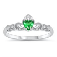 Heart Cut 1.15 Ct Emerald Claddagh Ring
