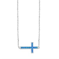 Stunning Blue Opal Sideways Cross Necklace
