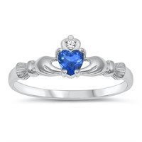 Heart Cut 1.15 Ct Blue Sapphire Claddagh Ring
